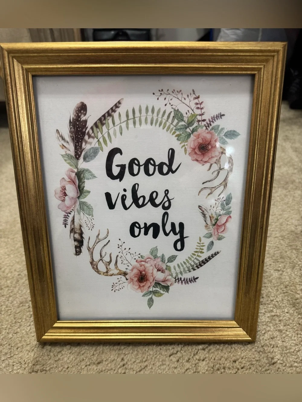 Set of 2 Floral 'Good Vibes Only' and 'Wild & Free' Gold Framed Wall Art 8x10